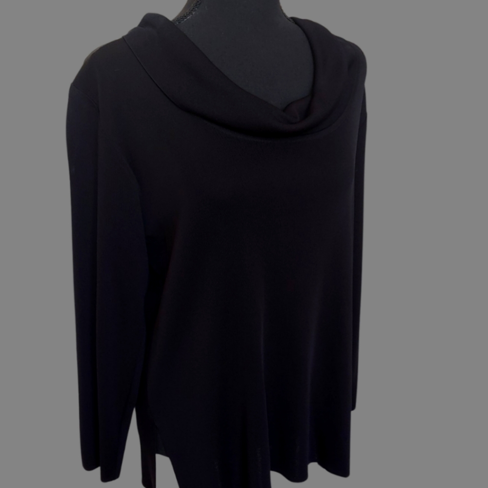 Misook Black Draped Cowl Neck Top